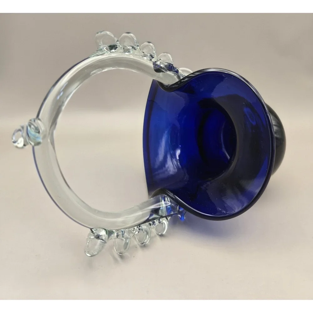 Vintage Romanian Basket Handblown Cobalt Blue 6.75